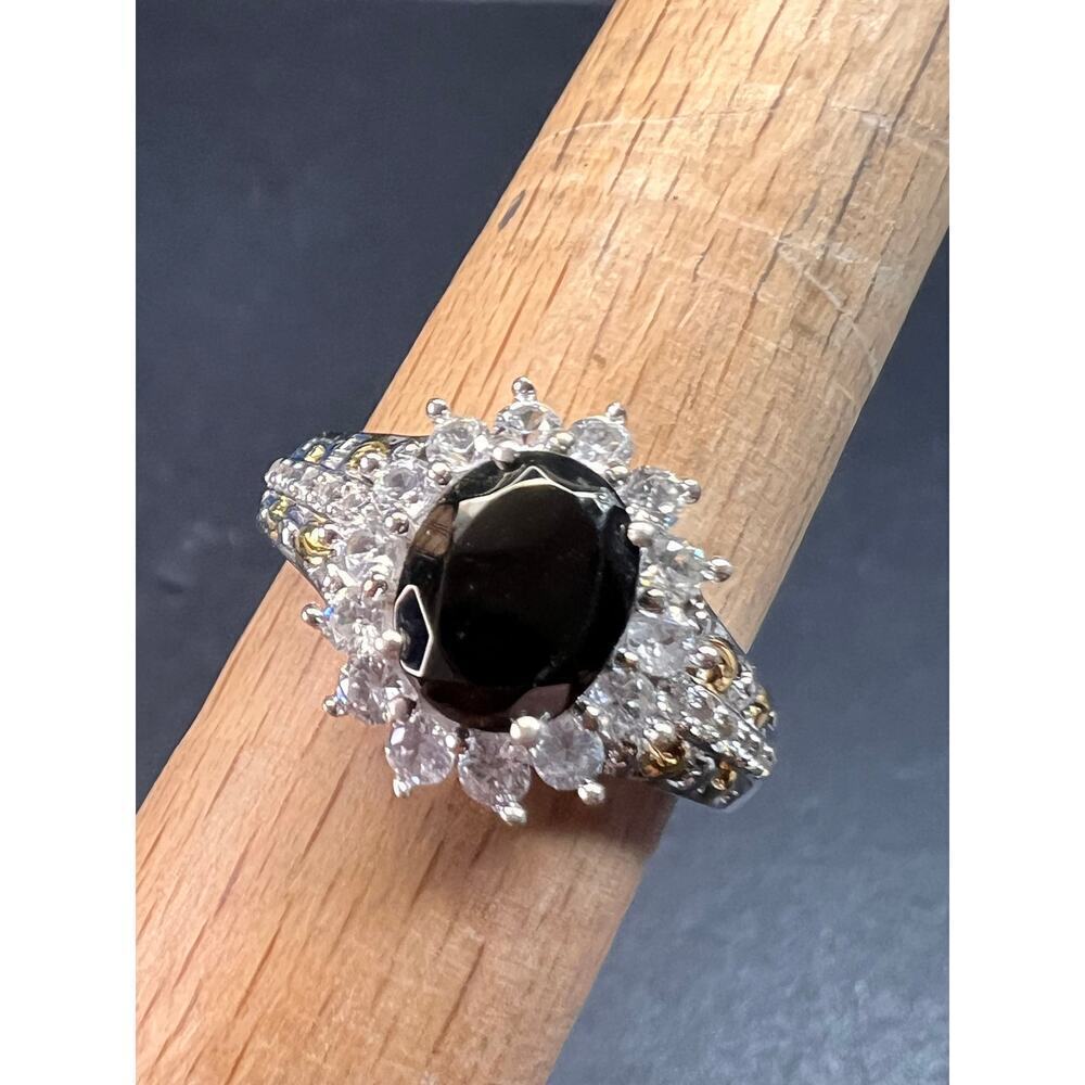 NEW Shungite and zircon ring in vermeil and rhodium over sterling silver size 8